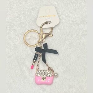 Bow Handbag Lipstick with Alloy Rhinestone Keychain NIP